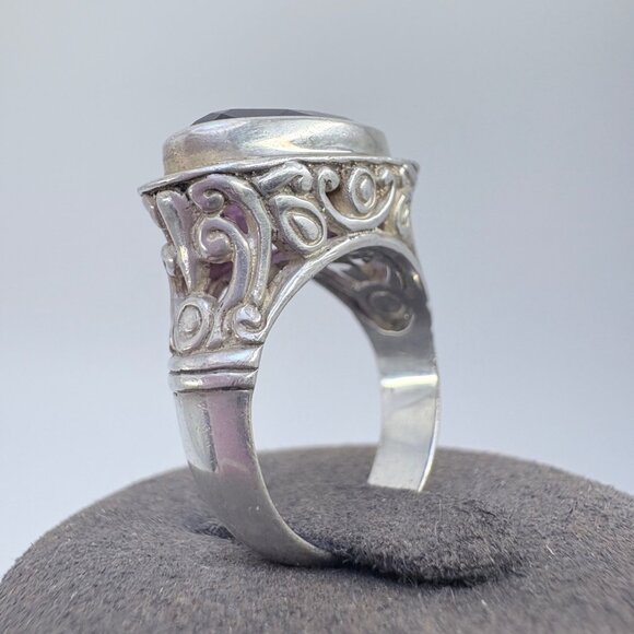 VTG Solid Sterling Silver 925 Oval Amethyst Bezel Set Statement Ring Size 6 - Picture 4 of 9